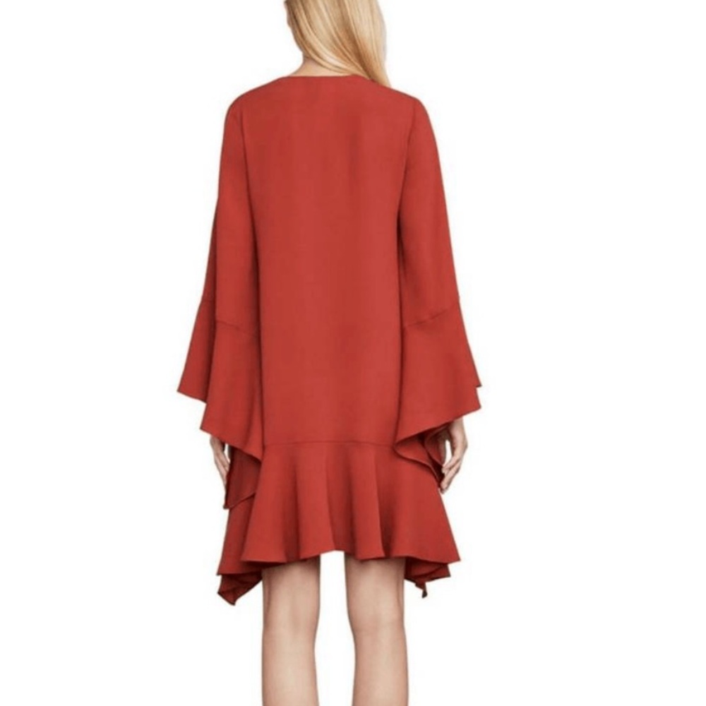 BCBGMAXAZRIA Teegan A-line long bell sleeve ruffle flowy dress rosewood sz m - Picture 2 of 7